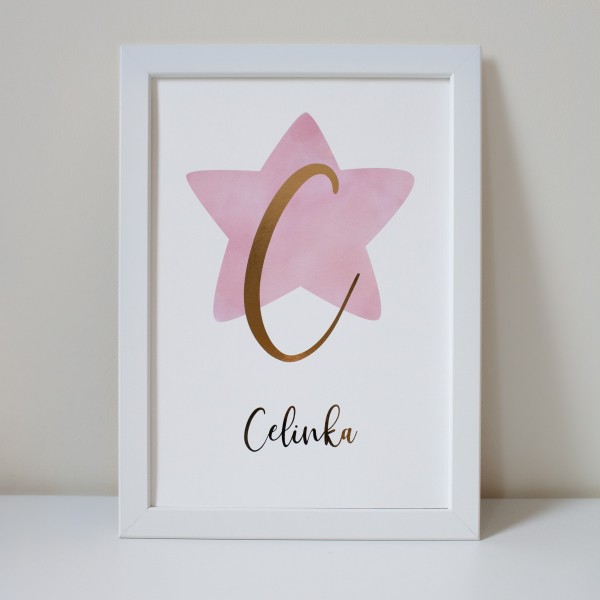 Imię dziecka - plakat gwiazdka różowa